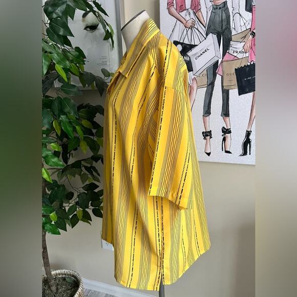 Maestro Vintage 90s Y2K Striped Yellow City Button Down Shirt Mens Size Large - Picture 3 of 6